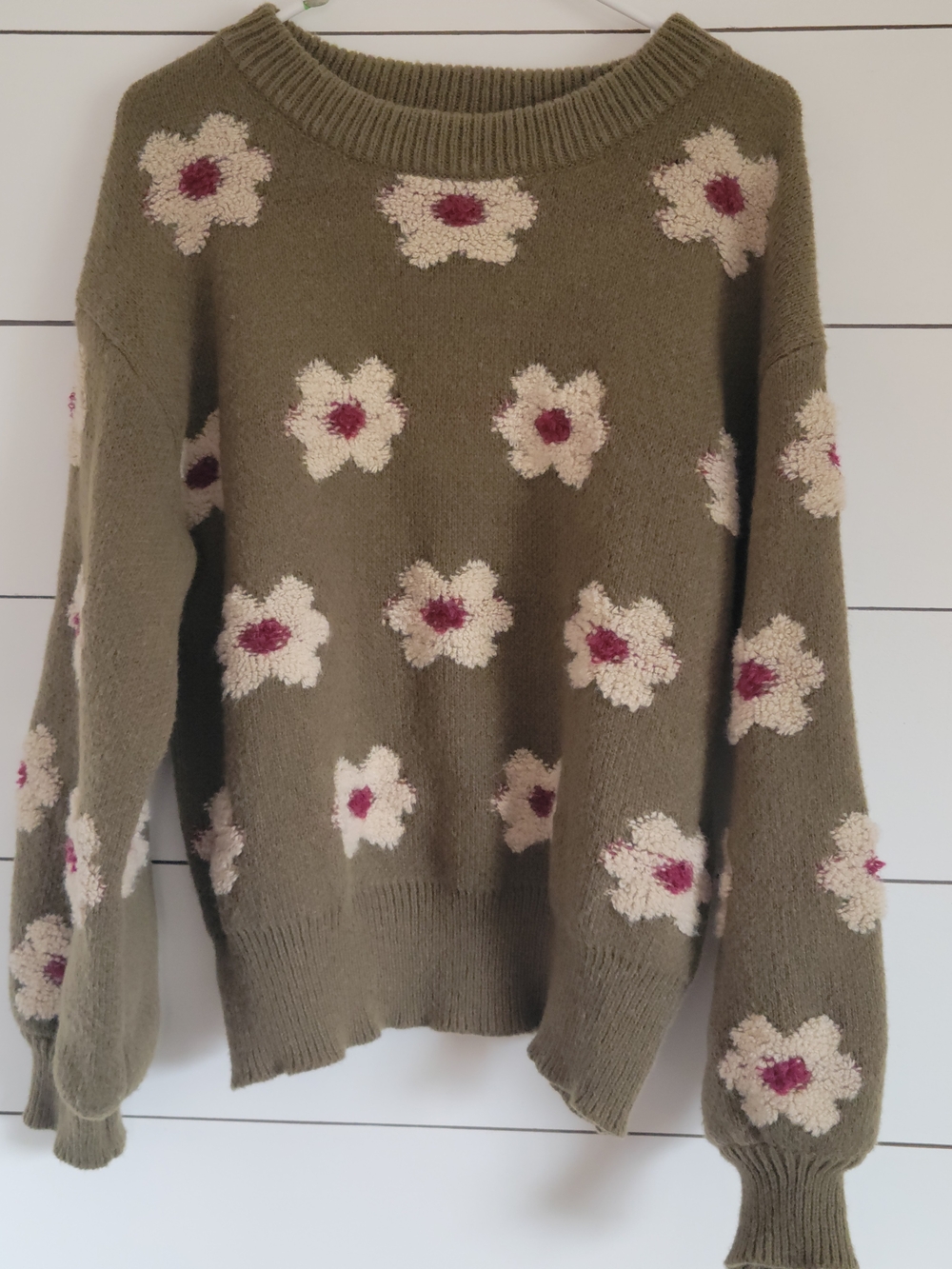 POL Olive Floral Crewneck Sweater Small